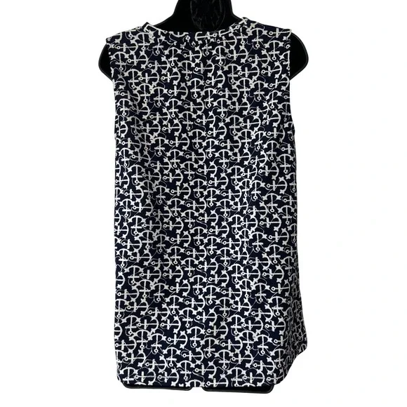 Jones New York Navy Blue White Anchor Print Sleeveless Nautical Blouse Top M - Picture 4 of 7